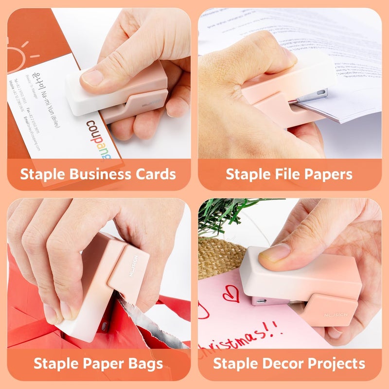 NUSIGN Mini Stapler with 830 Staples, Small Cute Desk Staplers, 25 Sheet Capacity, Pink-White Gradient - Image 5